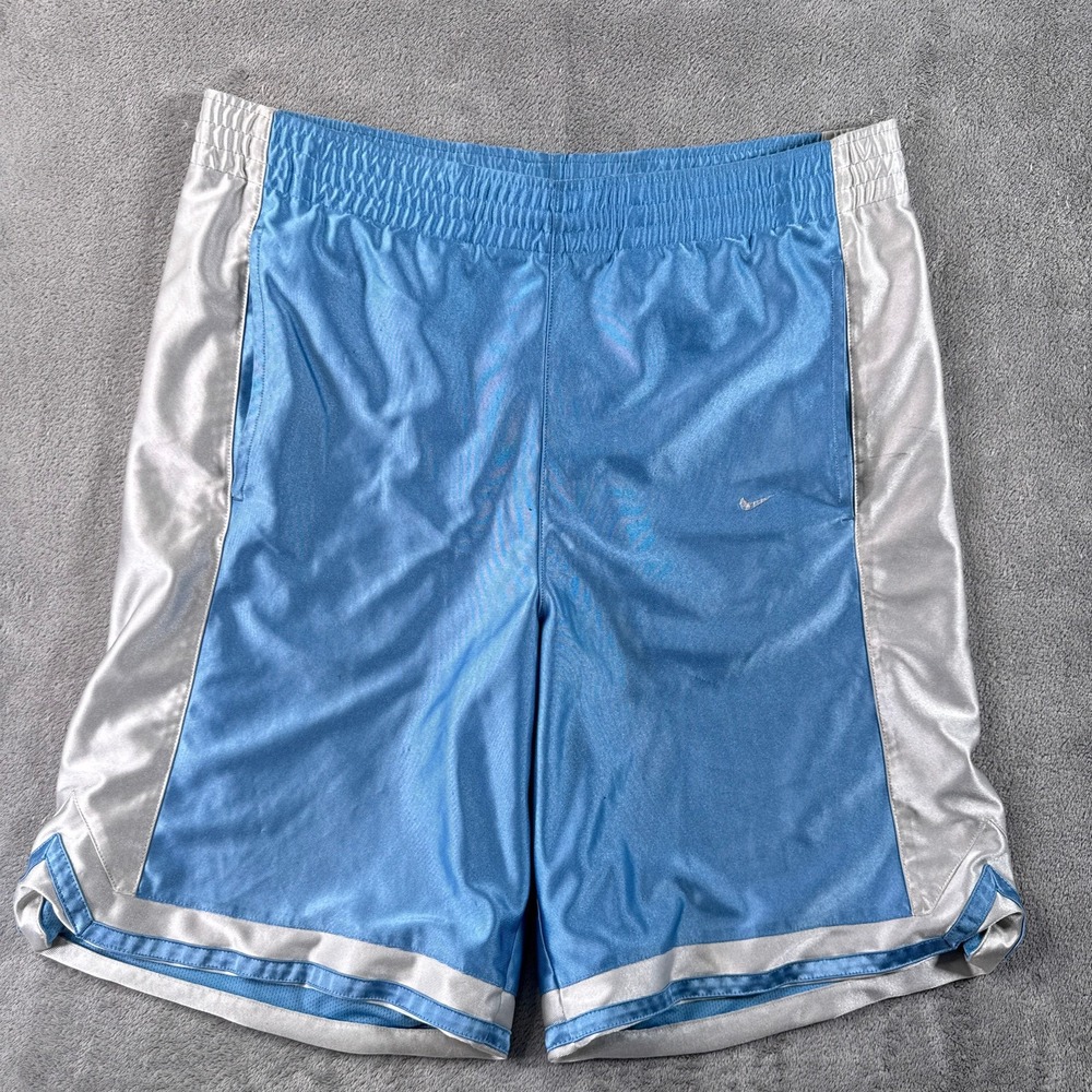 Nike Basketball Shorts Mens Medium Blue Silver Dazzle Satin Swoosh UNC